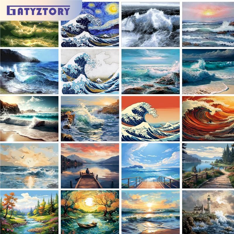 Art Craft Number - GATYZTORY lukisan pemandangan sungai pantai laut